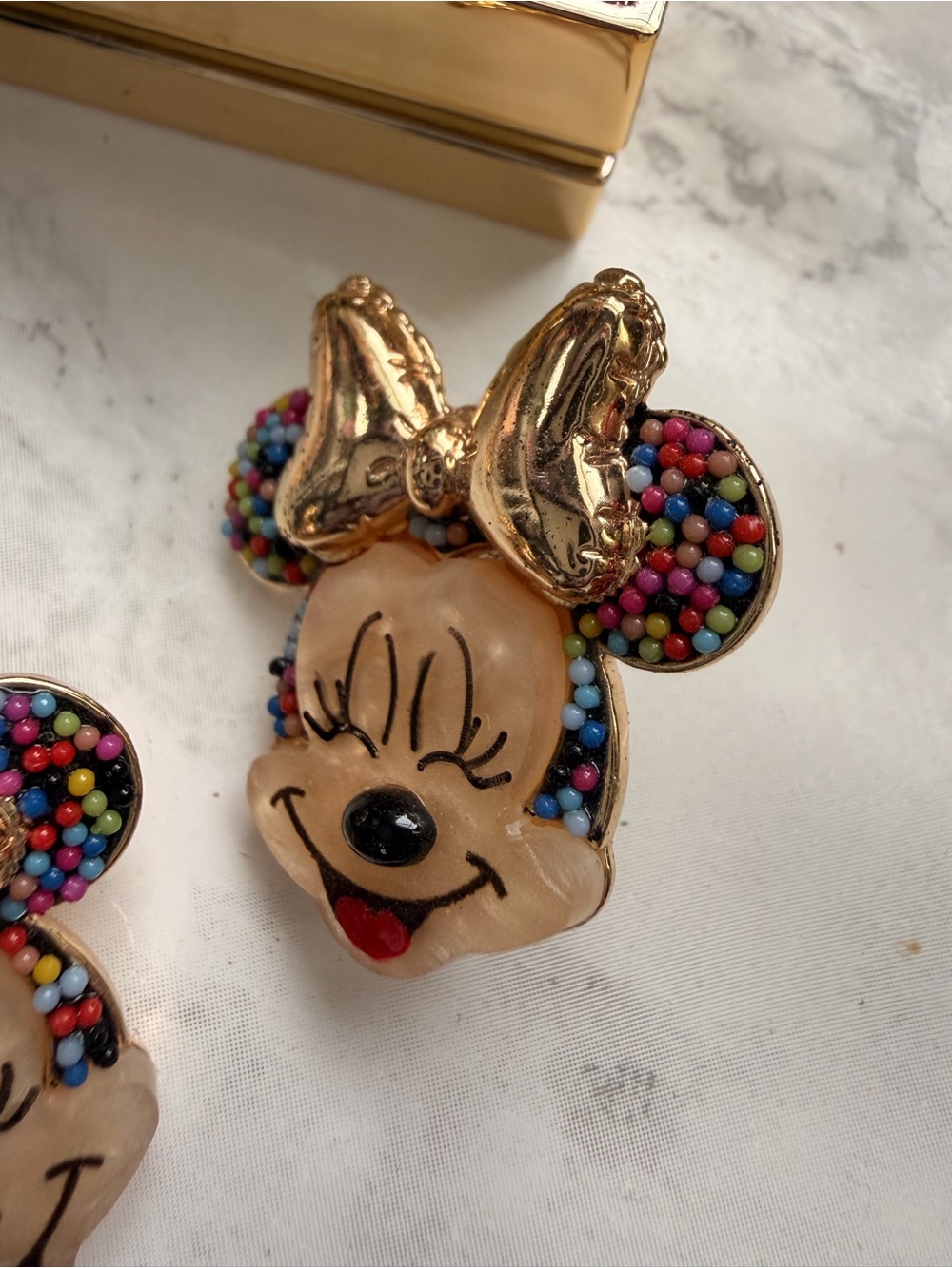 BaubleBar Minnie Mouse Beaded Earrings - Gold Bow, Multicolor